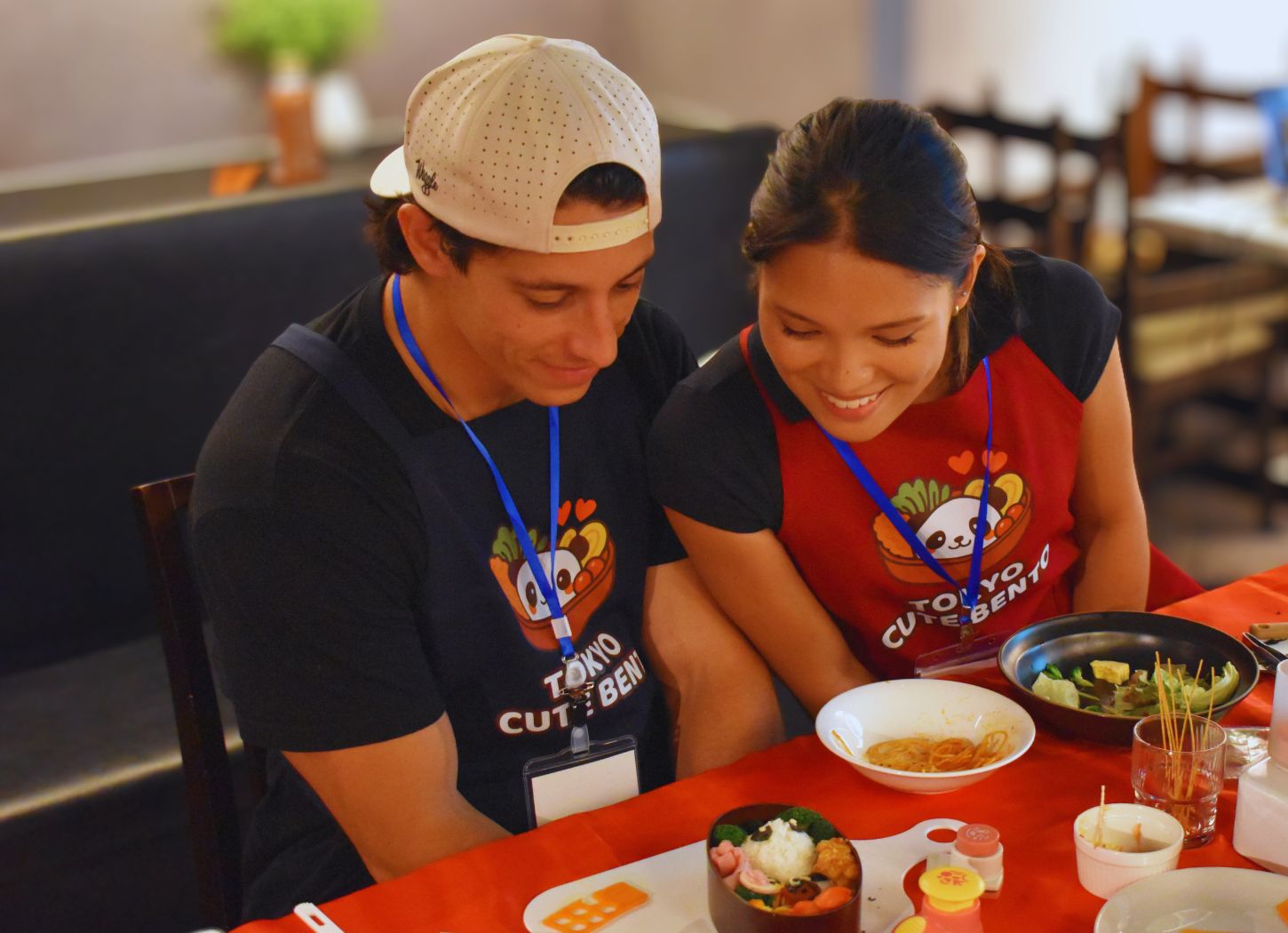 Tourists enjoying Japanese bento making experience in Akasaka studio